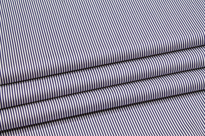 Striped Cotton Stretch Shirting - Navy and White - Prime Fabrics