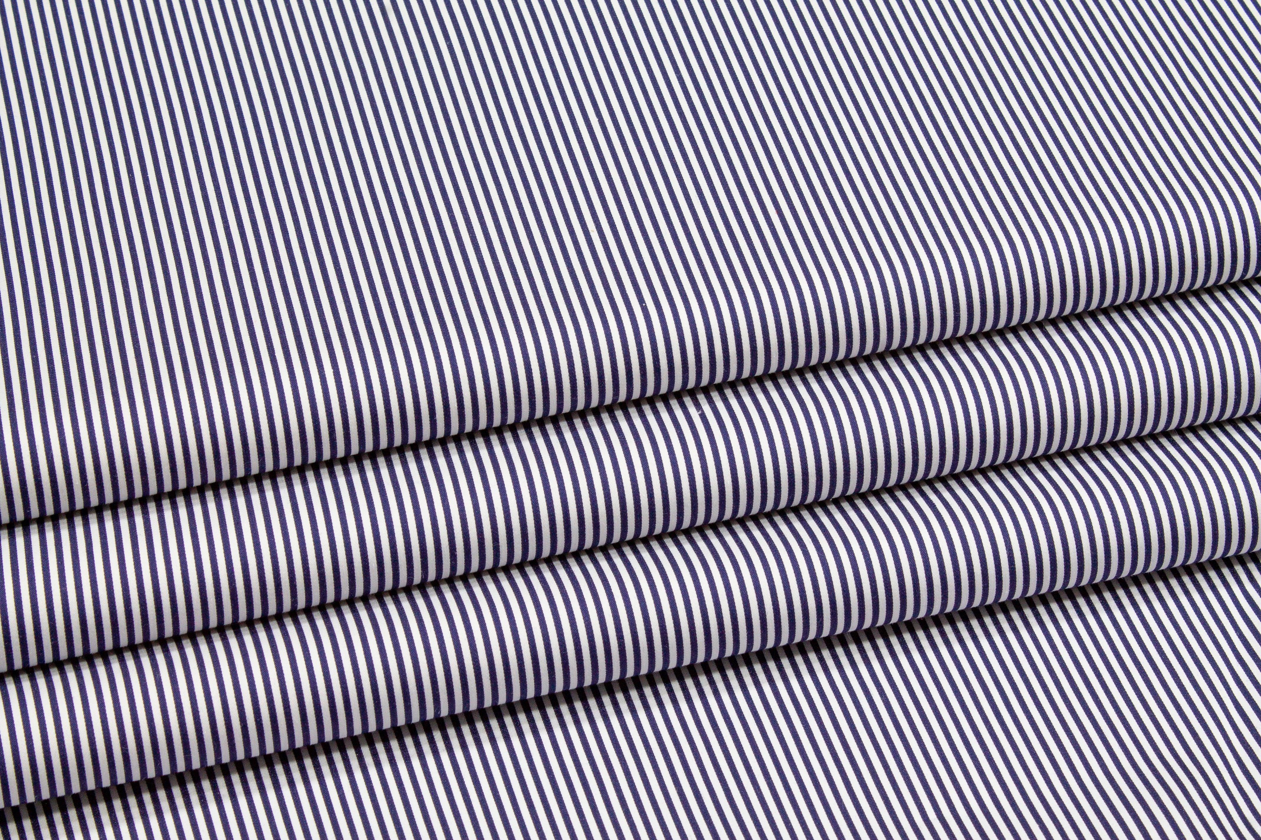 Striped Cotton Stretch Shirting - Navy and White - Prime Fabrics