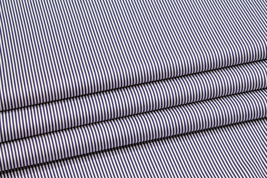 Striped Cotton Stretch Shirting - Navy and White - Prime Fabrics