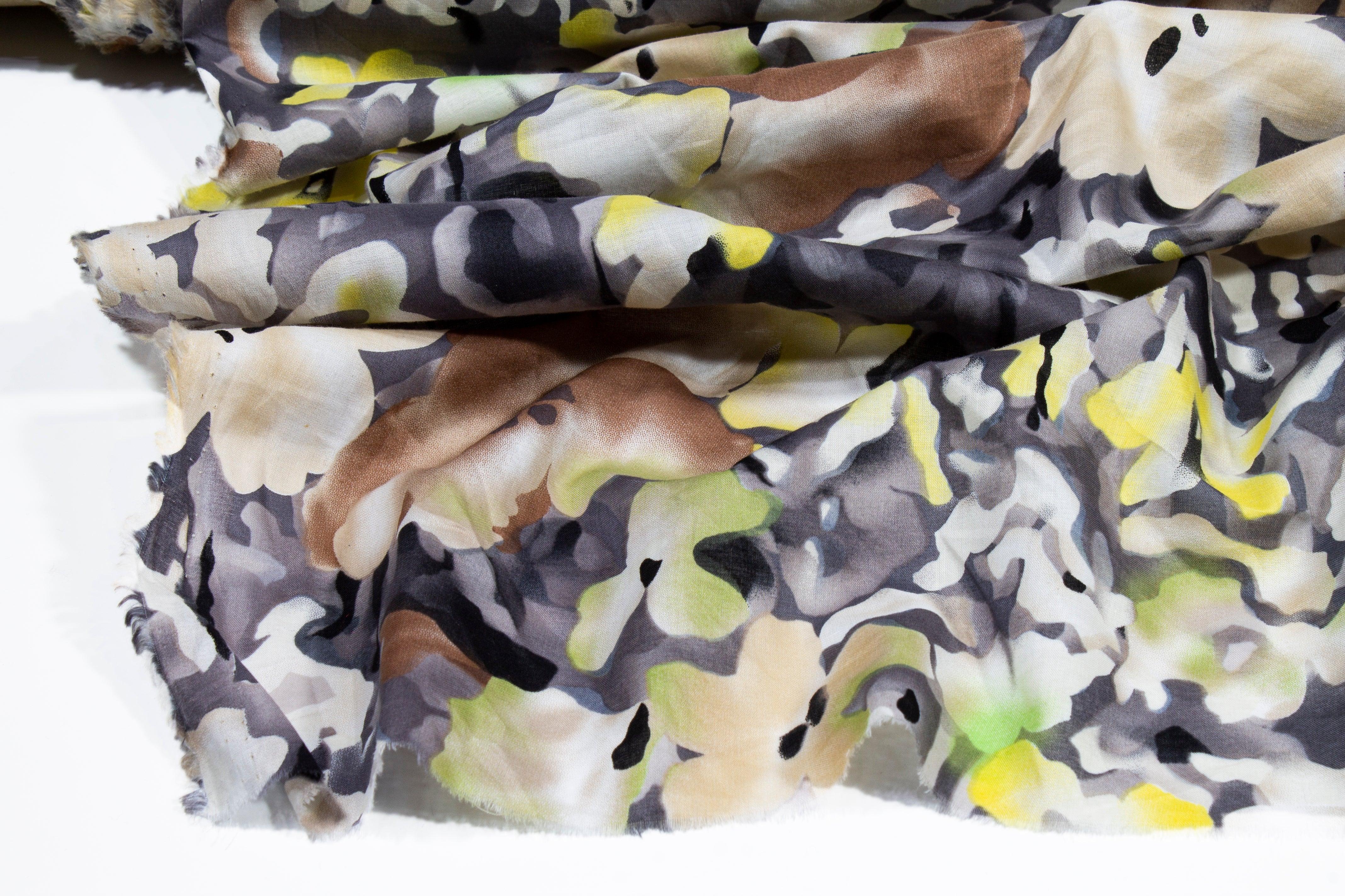 Camo Floral Cotton Voile - Gray, Brown, Green - Prime Fabrics