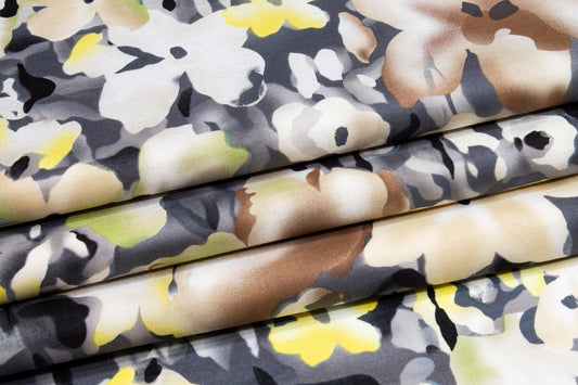 Camo Floral Cotton Voile - Gray, Brown, Green - Prime Fabrics