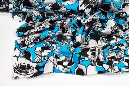 Floral Cotton Voile - Black, Blue, White - Prime Fabrics