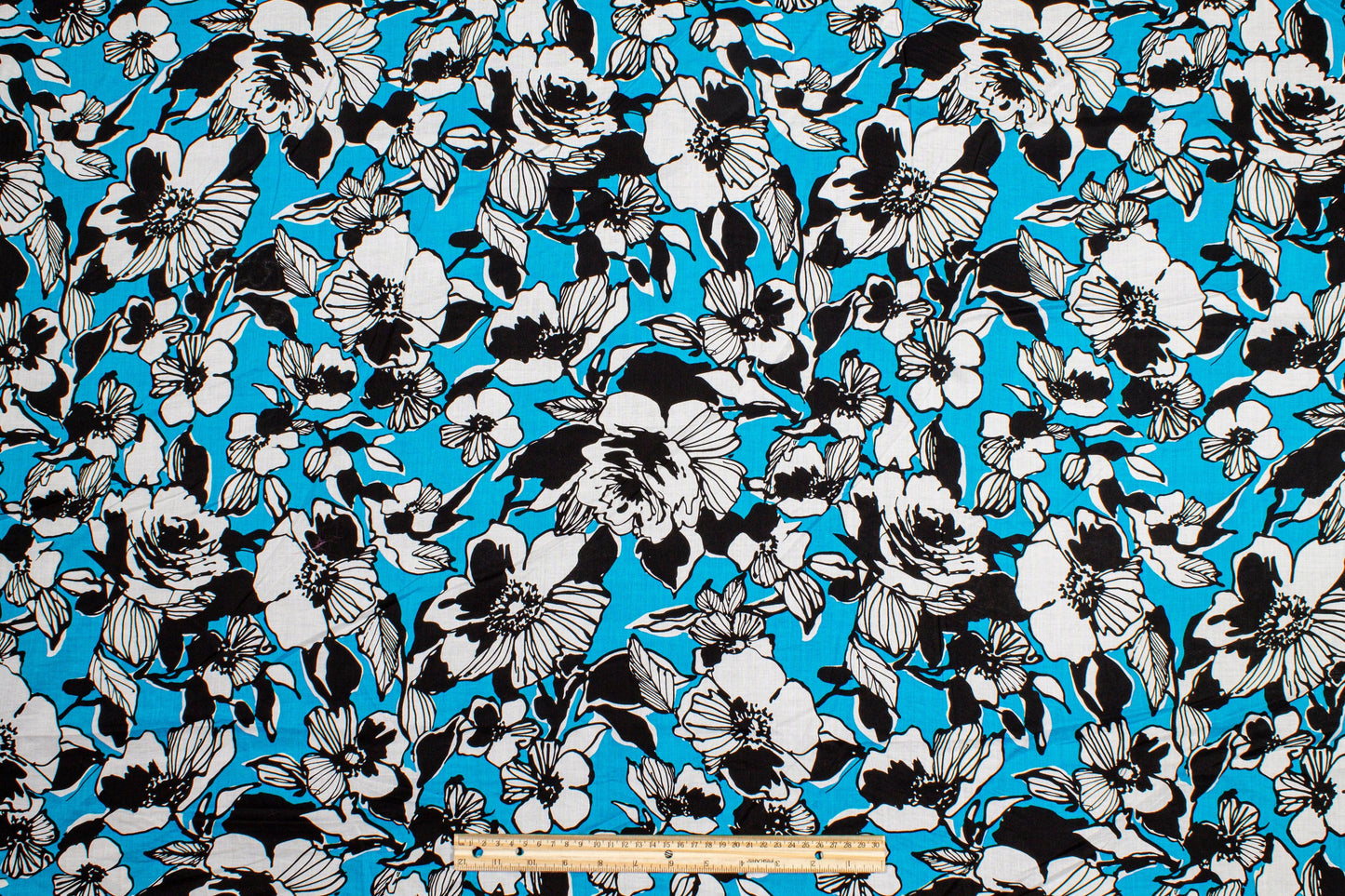 Floral Cotton Voile - Black, Blue, White - Prime Fabrics