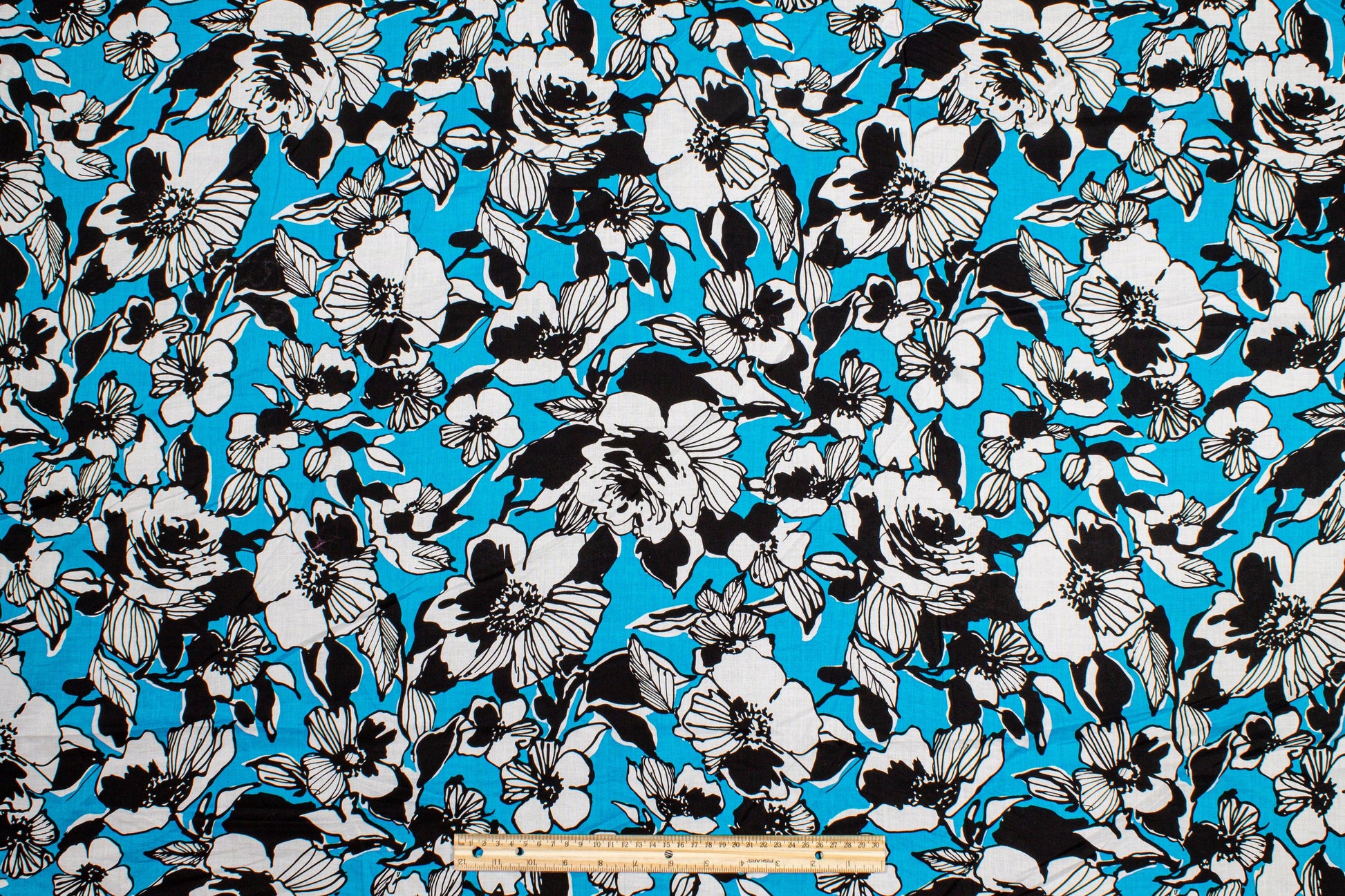 Floral Cotton Voile - Black, Blue, White - Prime Fabrics
