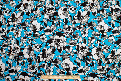 Floral Cotton Voile - Black, Blue, White - Prime Fabrics