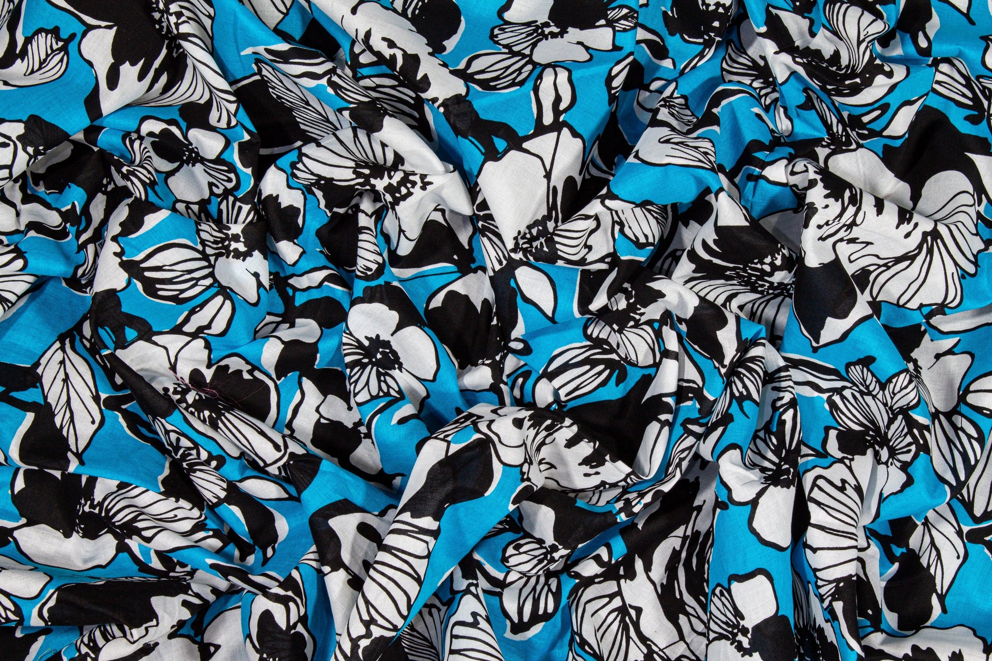 Floral Cotton Voile - Black, Blue, White - Prime Fabrics