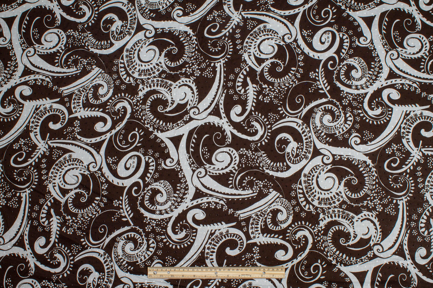 Embroidered Paisley Cotton Voile - Brown and White - Prime Fabrics