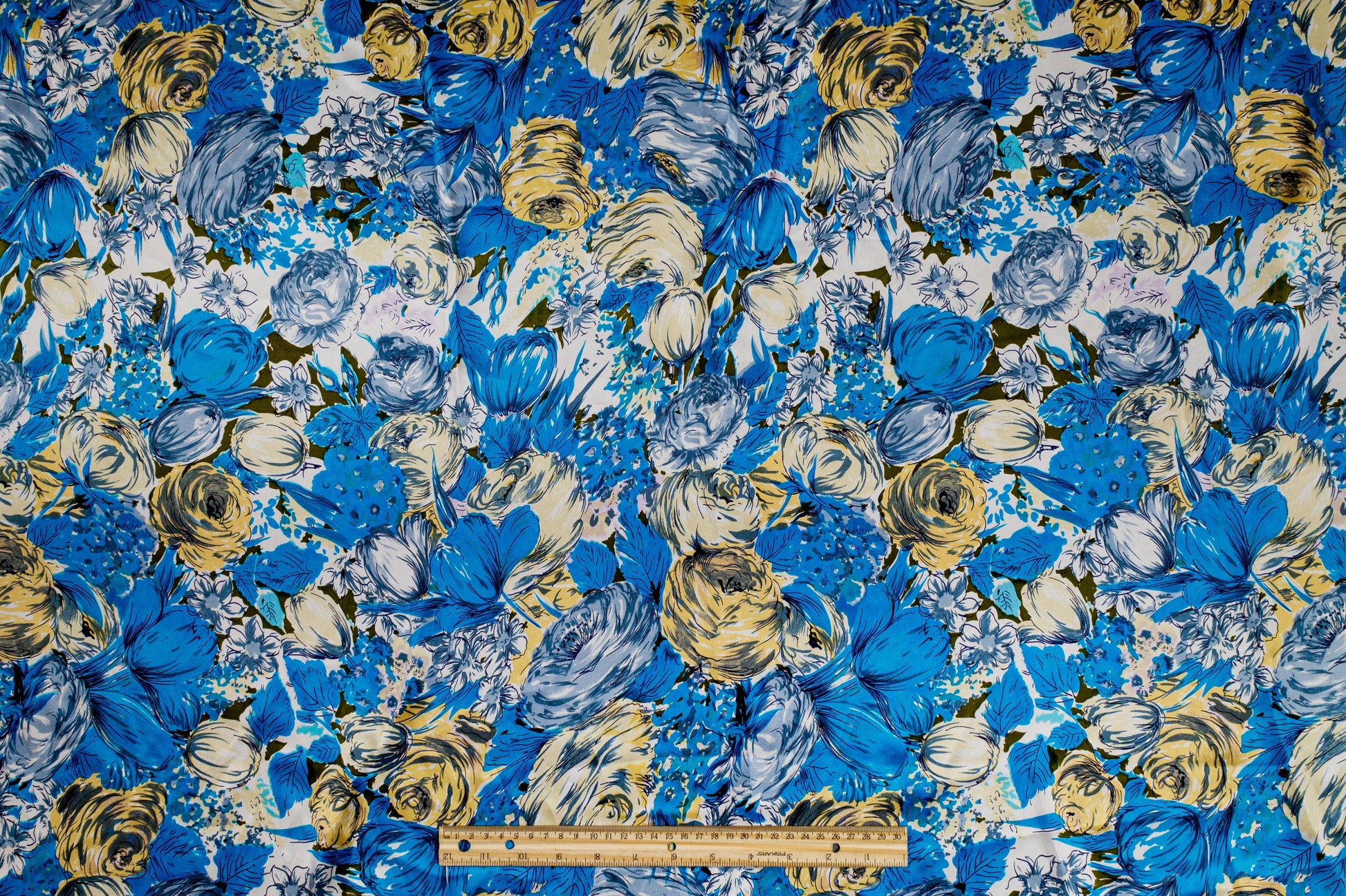 Watercolor Floral Silk Charmeuse - Blue - Prime Fabrics