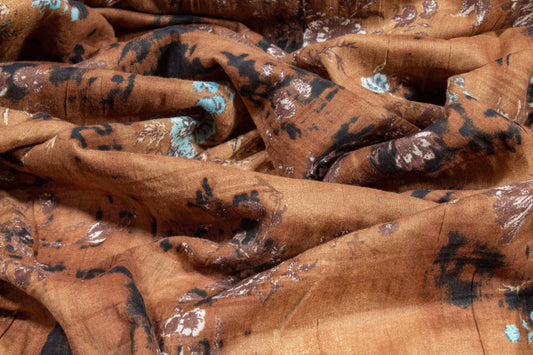 Crushed Abstract Floral Cotton Voile - Brown - Prime Fabrics