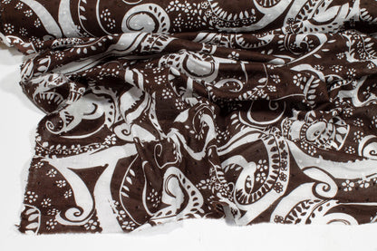 Embroidered Paisley Cotton Voile - Brown and White - Prime Fabrics