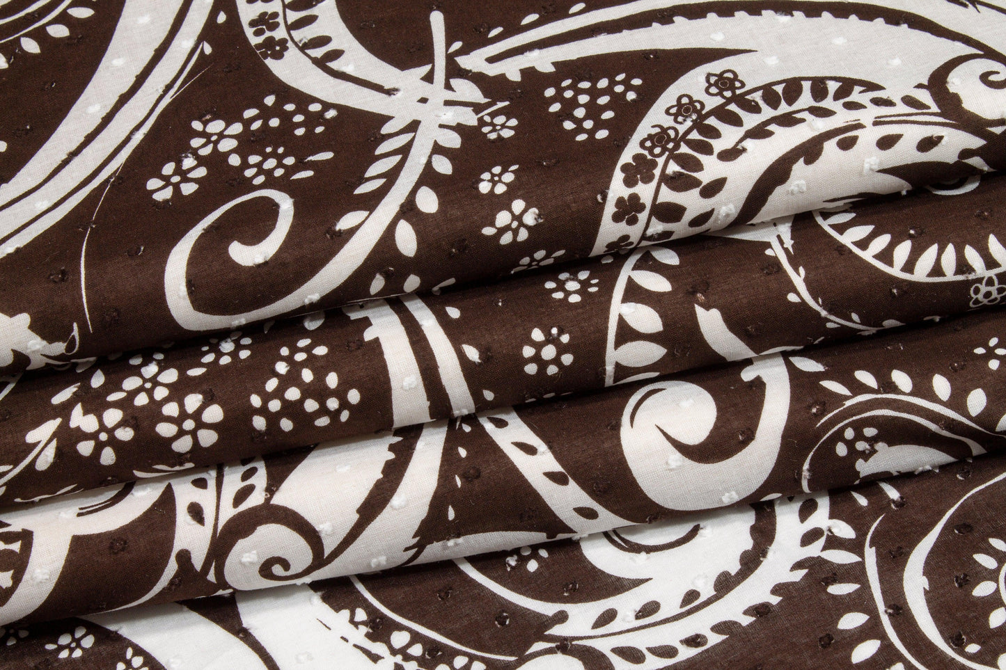 Embroidered Paisley Cotton Voile - Brown and White - Prime Fabrics