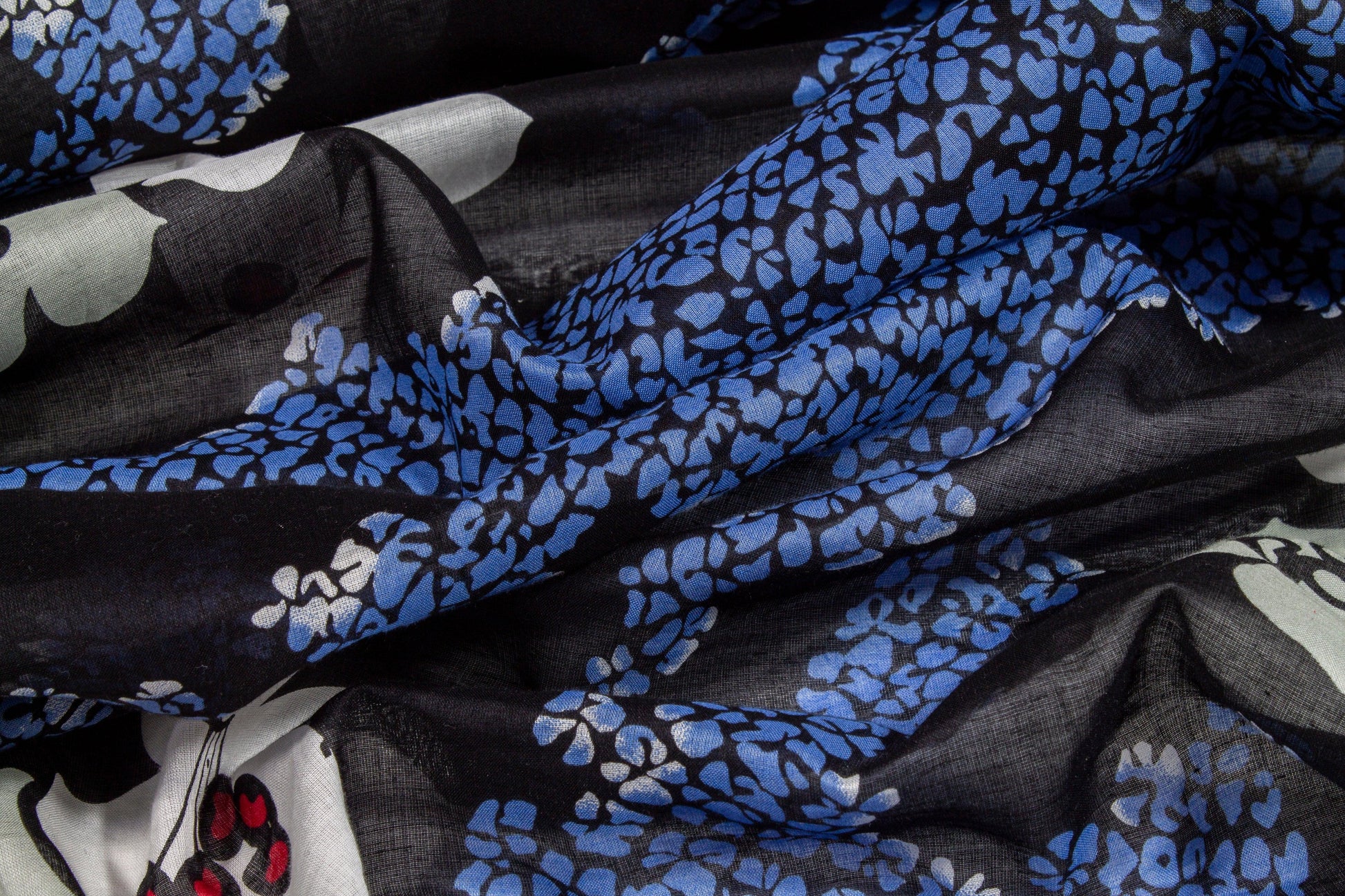 Floral Cotton Voile - Black, Blue, White - Prime Fabrics