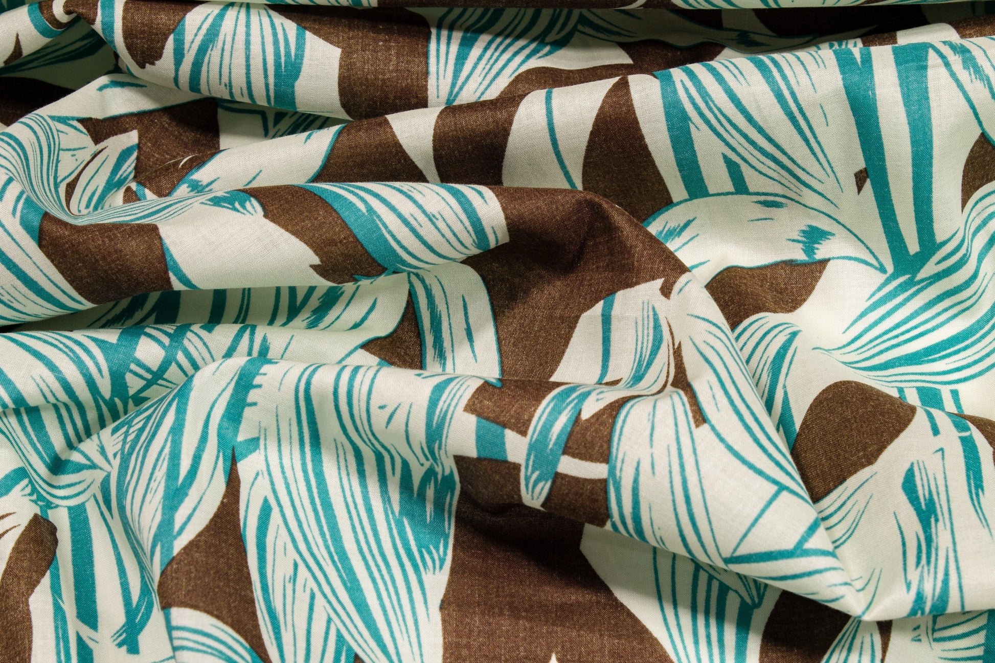 Leaf Print Cotton Voile - Brown, Turquoise, Off White - Prime Fabrics