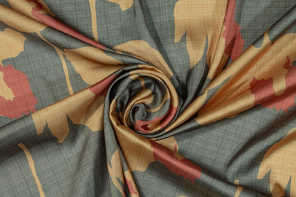 Floral Italian Charmeuse - Gray and Orange - Prime Fabrics