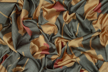 Floral Italian Charmeuse - Gray and Orange - Prime Fabrics