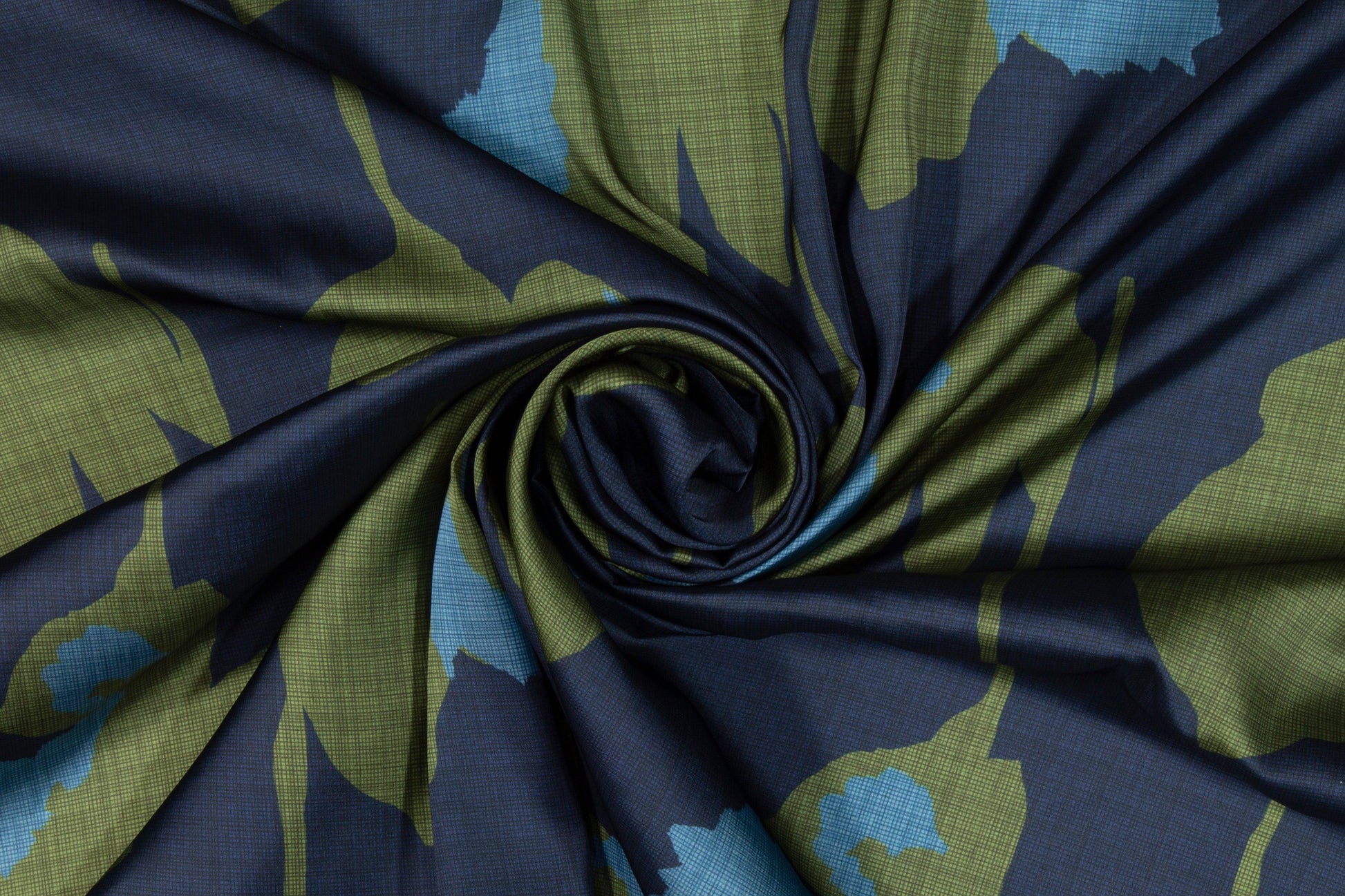 Floral Italian Charmeuse - Green and Blue - Prime Fabrics
