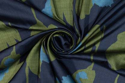 Floral Italian Charmeuse - Green and Blue - Prime Fabrics