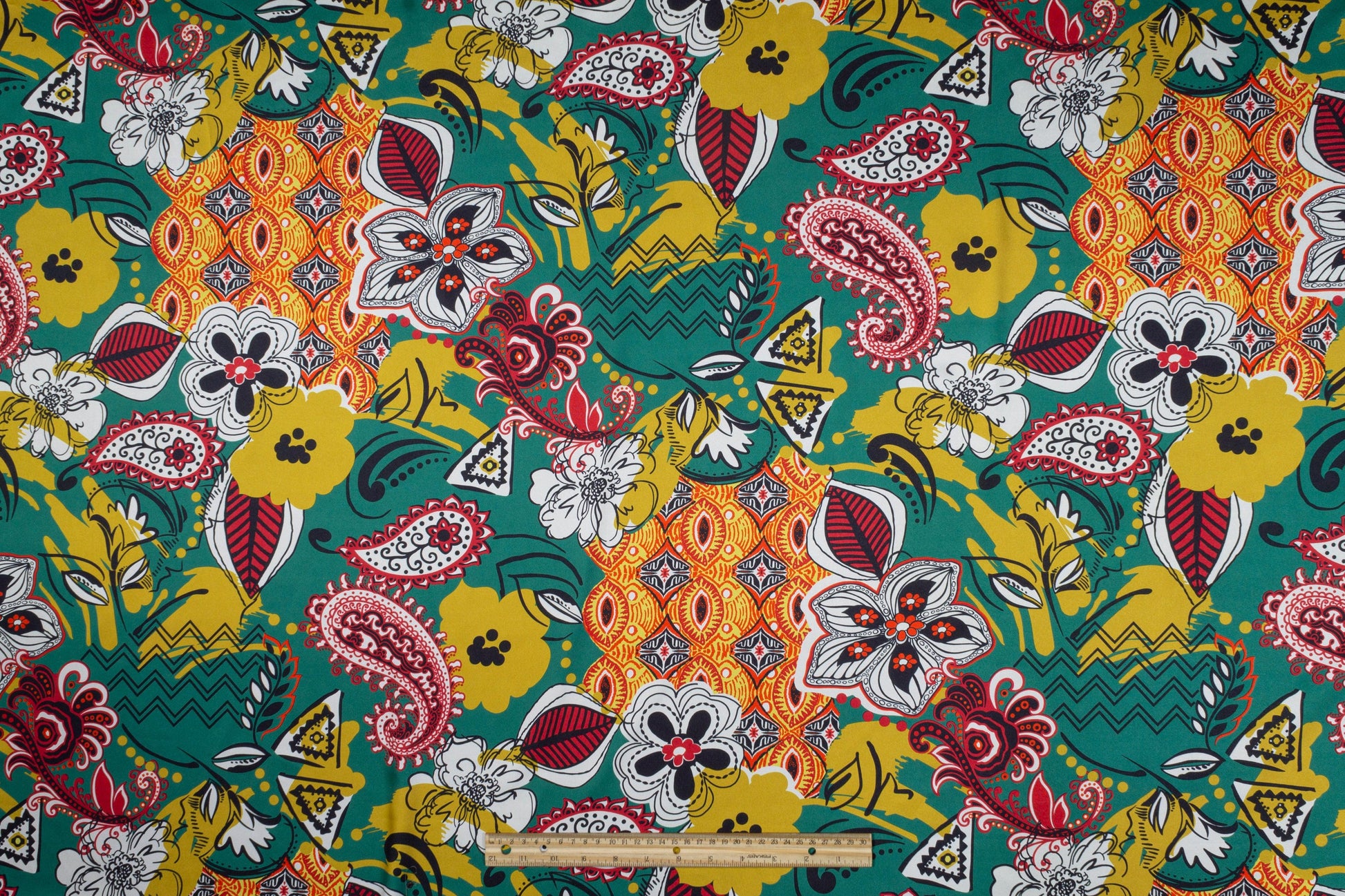 Multicolor Paisley Floral Italian Charmeuse - Prime Fabrics