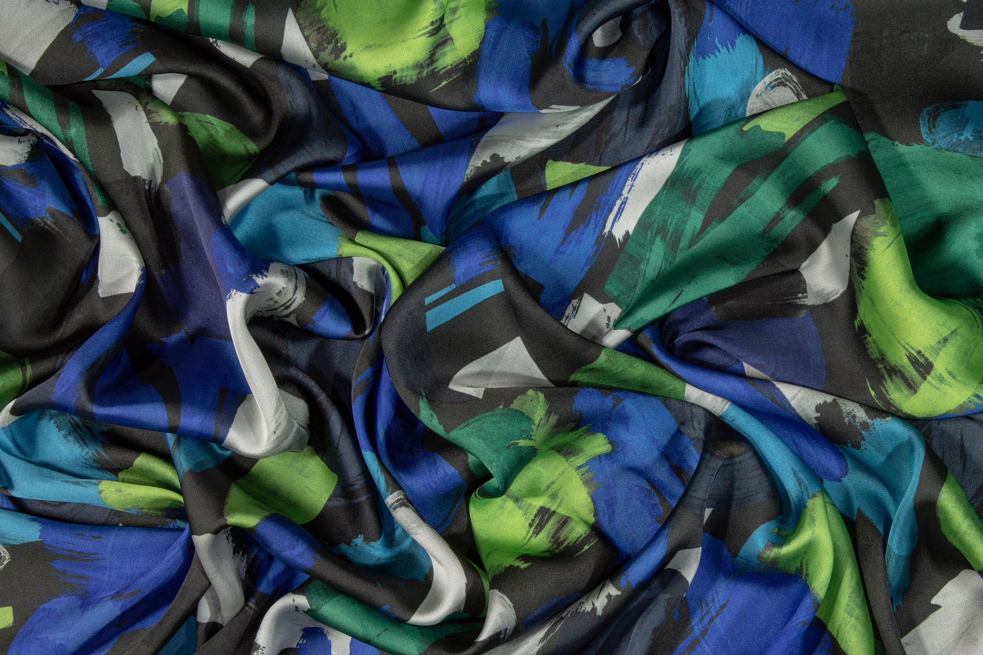 Paint Stroke Italian Charmeuse - Green and Blue - Prime Fabrics