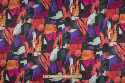 Paint Stroke Italian Charmeuse - Orange and Purple - Prime Fabrics