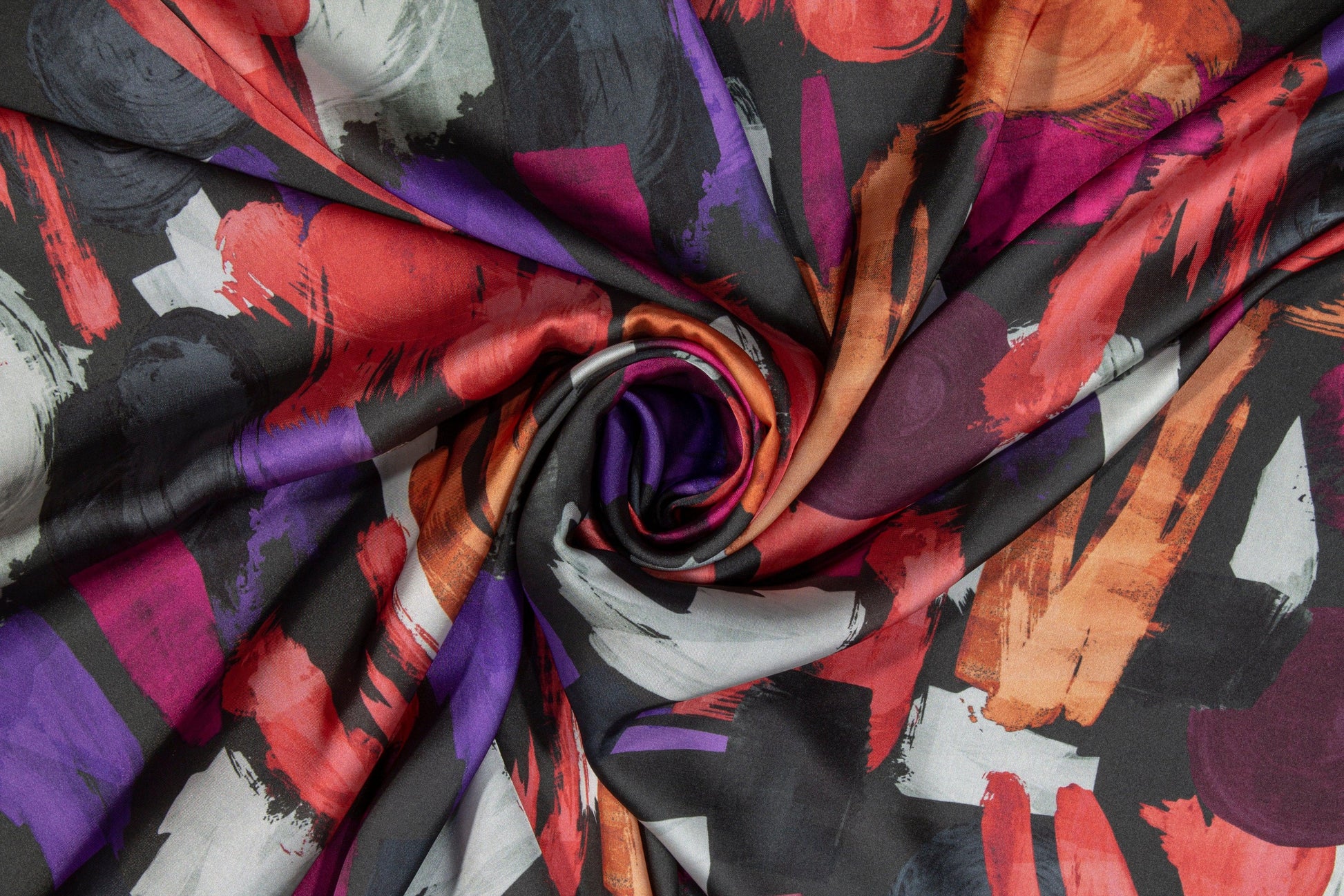 Paint Stroke Italian Charmeuse - Orange and Purple - Prime Fabrics