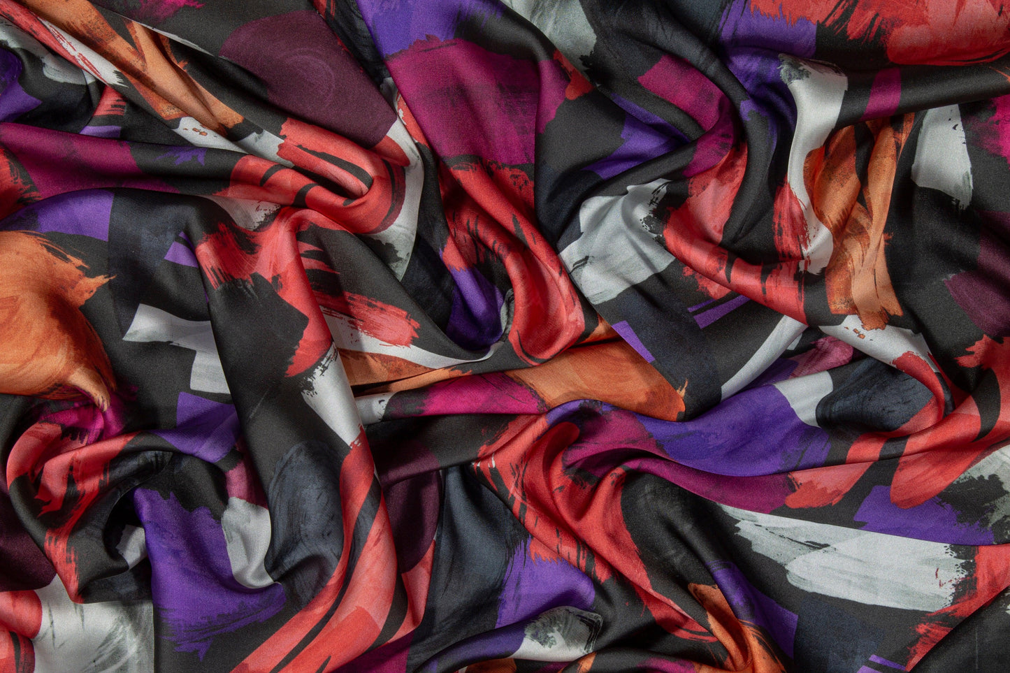 Paint Stroke Italian Charmeuse - Orange and Purple - Prime Fabrics