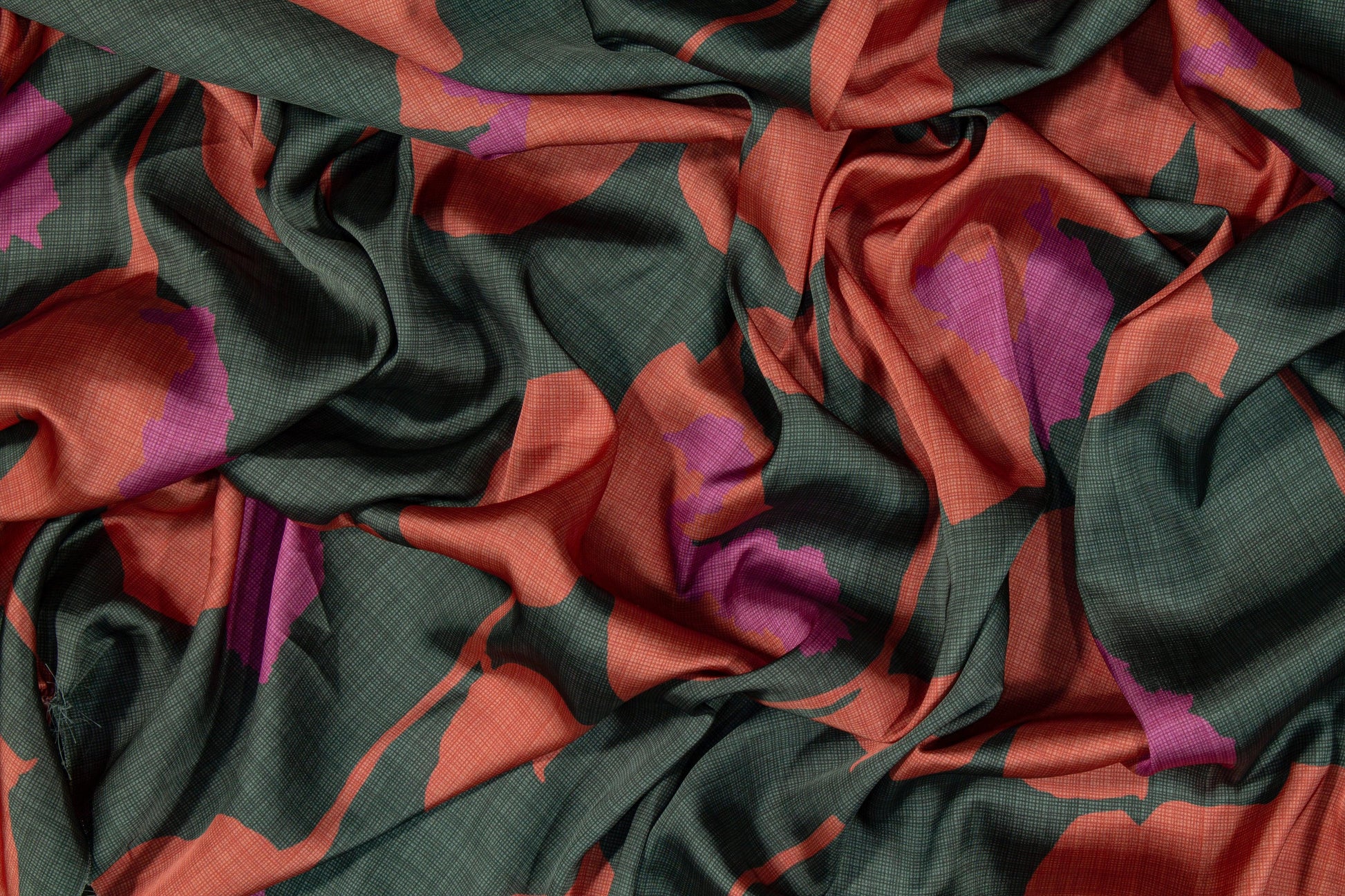Floral Italian Charmeuse - Red, Purple, Gray - Prime Fabrics