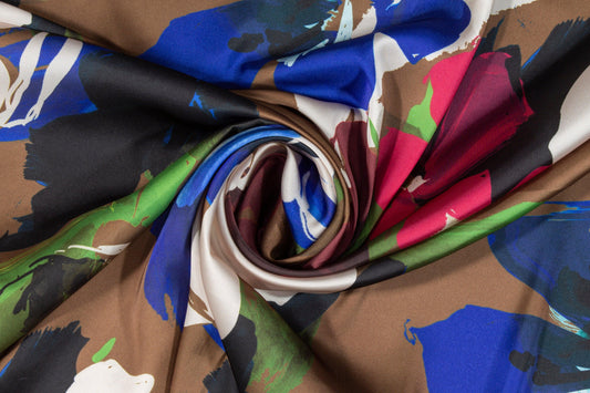 Floral Italian Charmeuse - Brown, Green, Red, Blue - Prime Fabrics