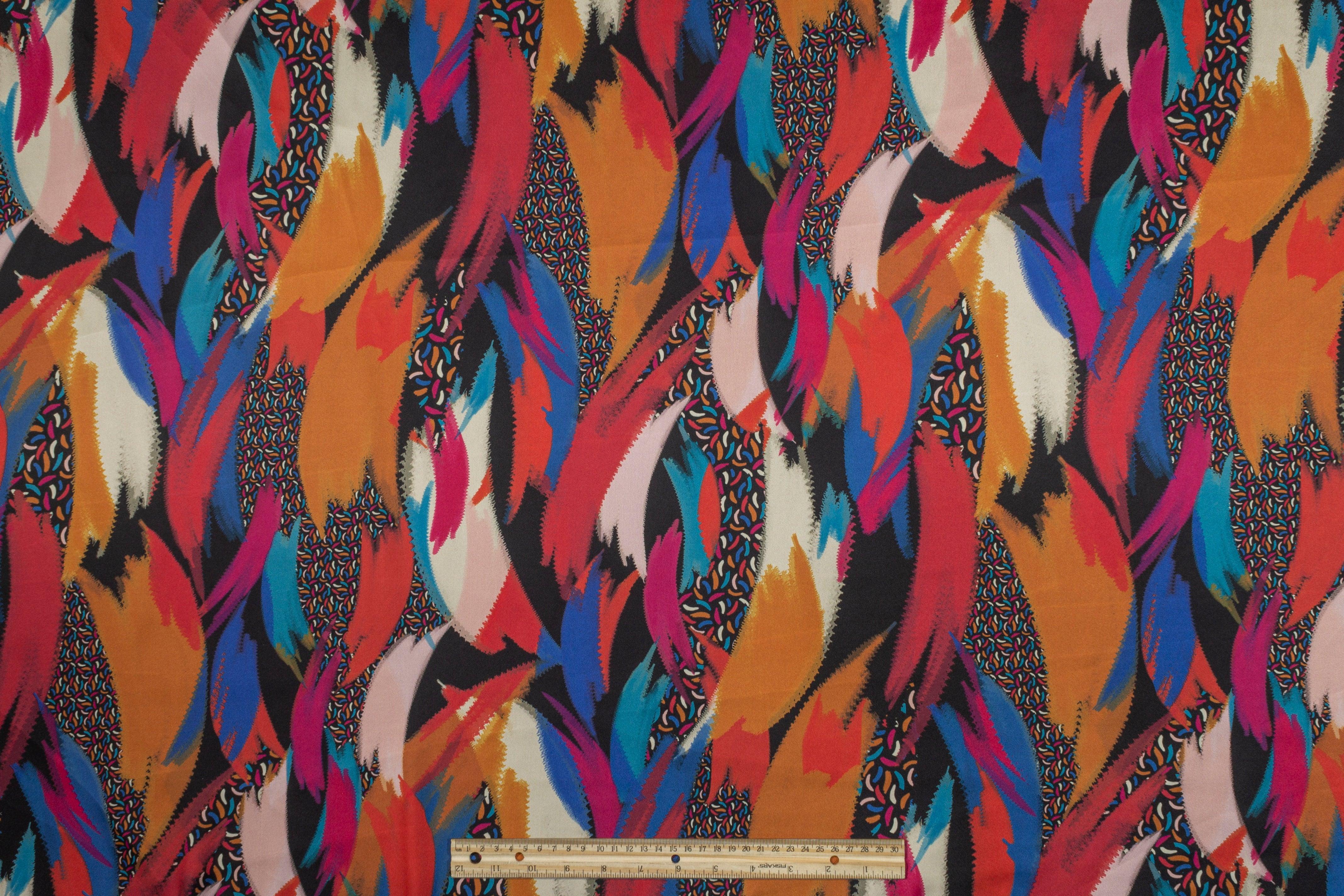 Abstract Italian Acetate Charmeuse - Blue and Orange - Prime Fabrics