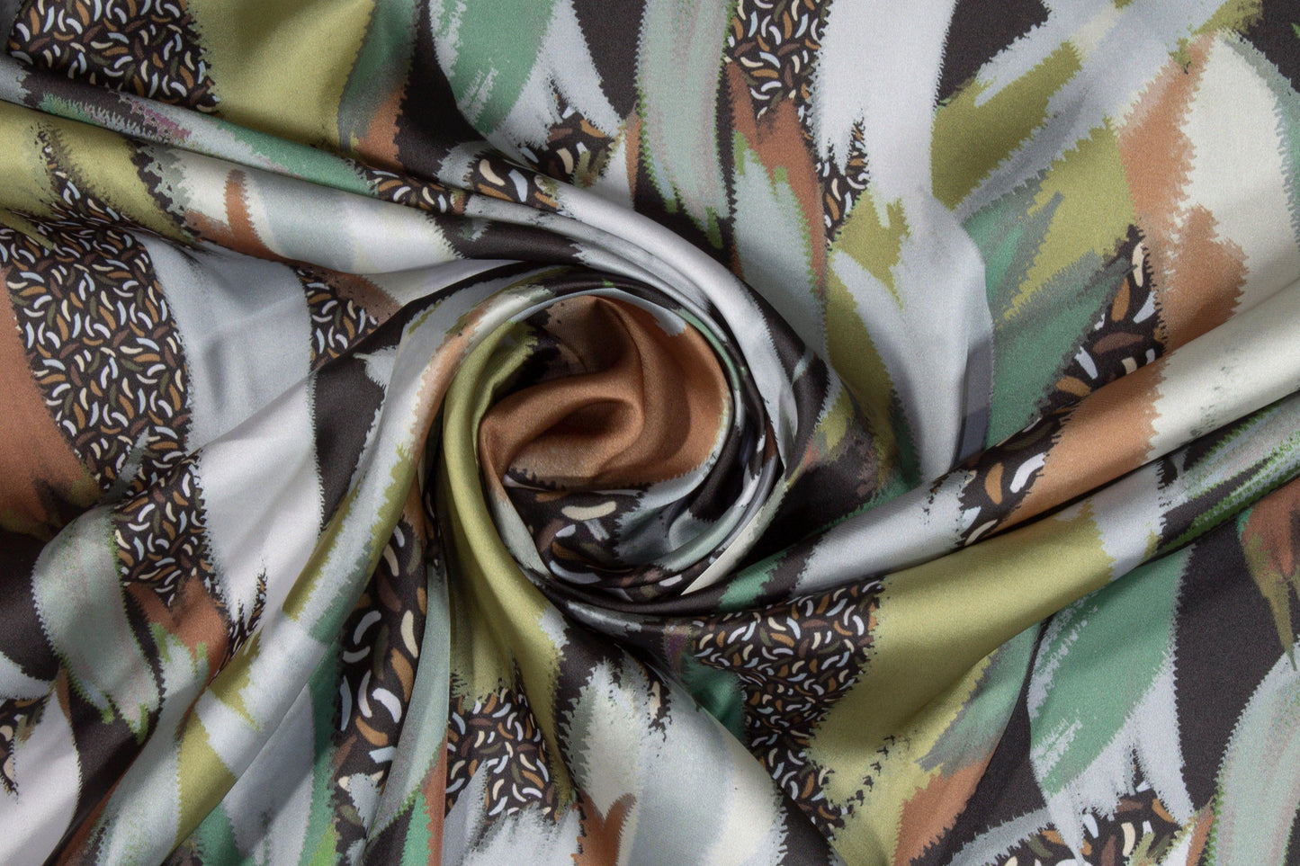 Abstract Italian Acetate Charmeuse - Gray and Green - Prime Fabrics