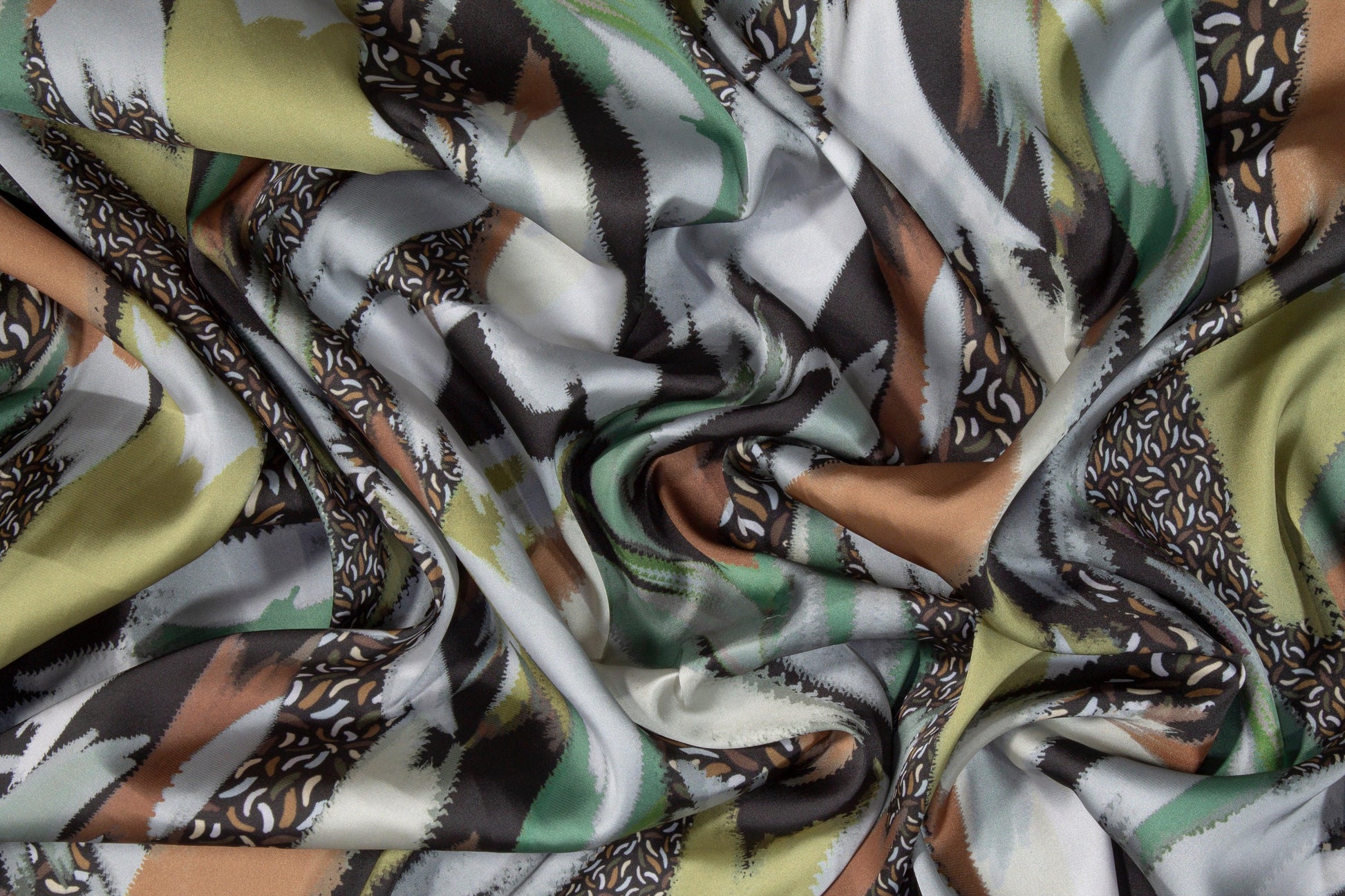 Abstract Italian Acetate Charmeuse - Gray and Green - Prime Fabrics