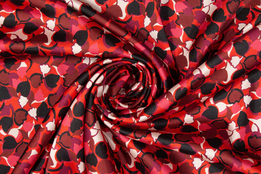 Italian Acetate Charmeuse - Red and Black Hearts - Prime Fabrics
