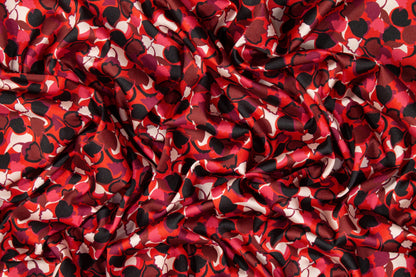 Italian Acetate Charmeuse - Red and Black Hearts - Prime Fabrics