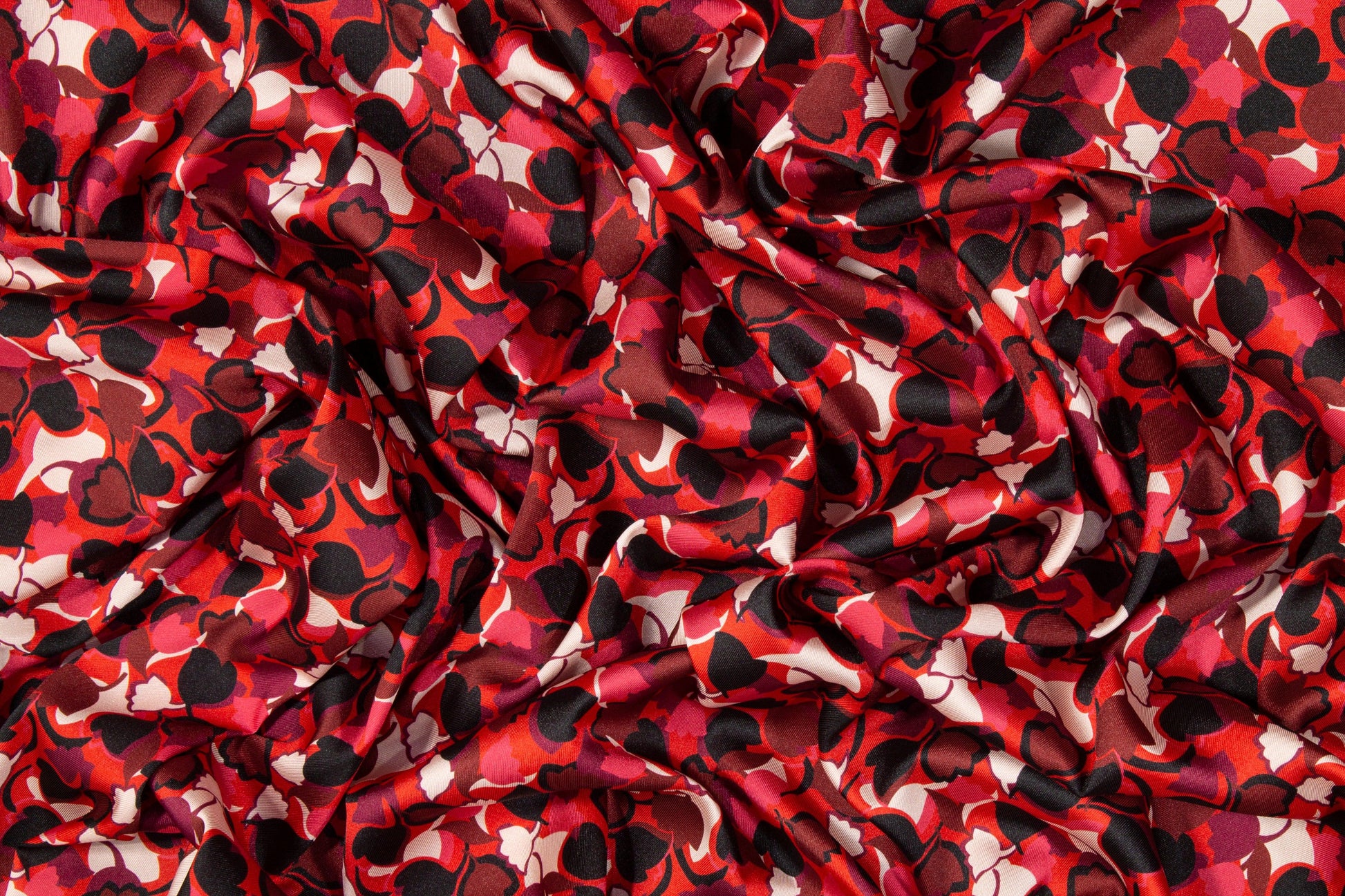 Italian Acetate Charmeuse - Red and Black Hearts - Prime Fabrics