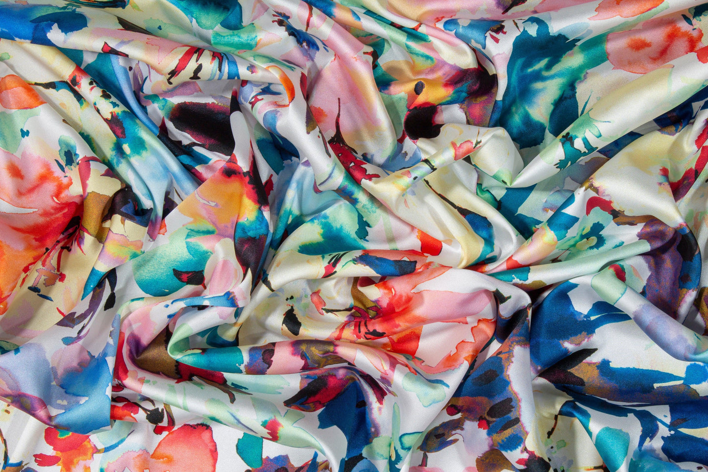 Watercolor Floral Italian Acetate Charmeuse - Prime Fabrics