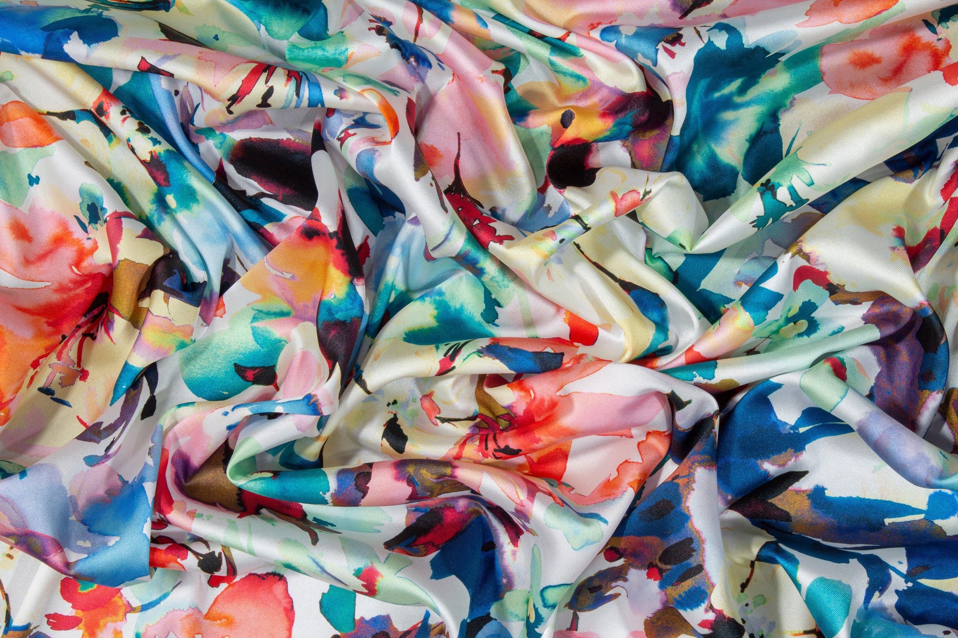 Watercolor Floral Italian Acetate Charmeuse - Prime Fabrics