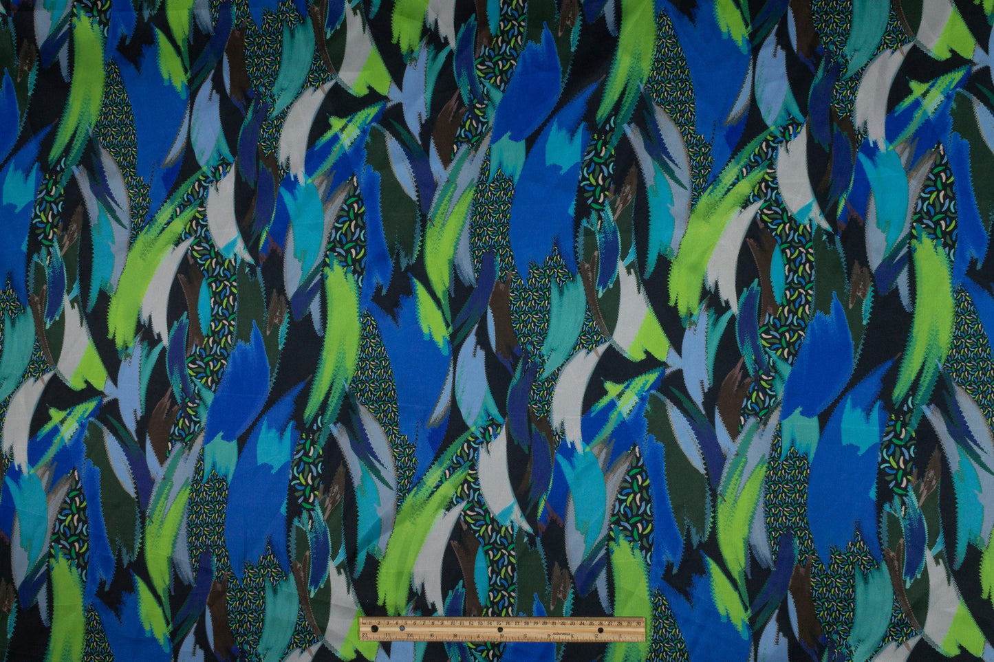 Abstract Italian Acetate Charmeuse - Blue and Green - Prime Fabrics