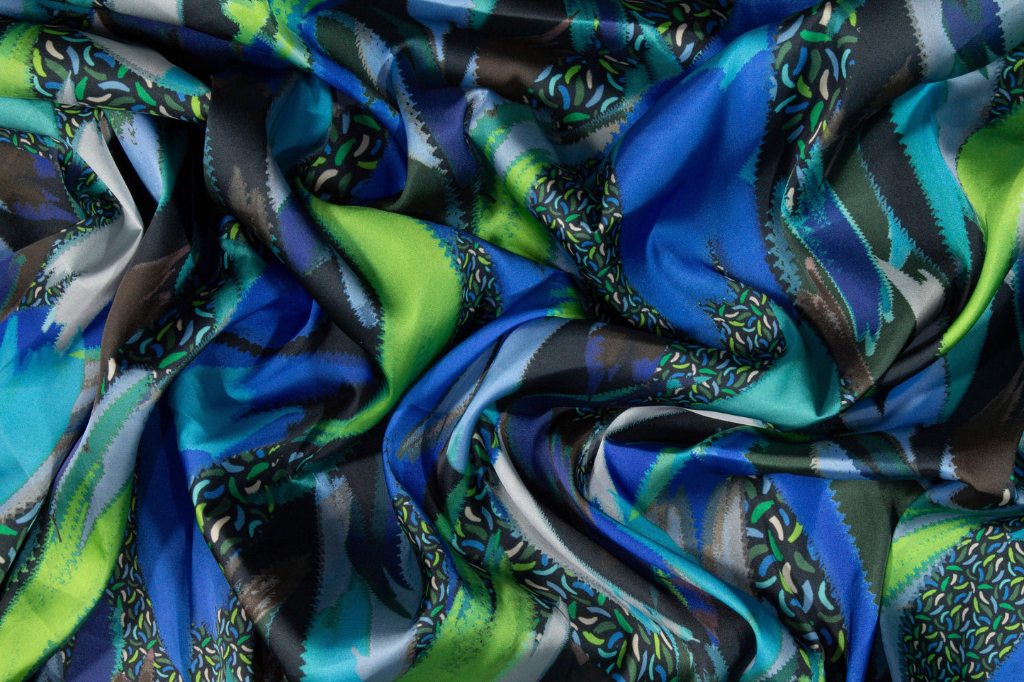 Abstract Italian Acetate Charmeuse - Blue and Green - Prime Fabrics