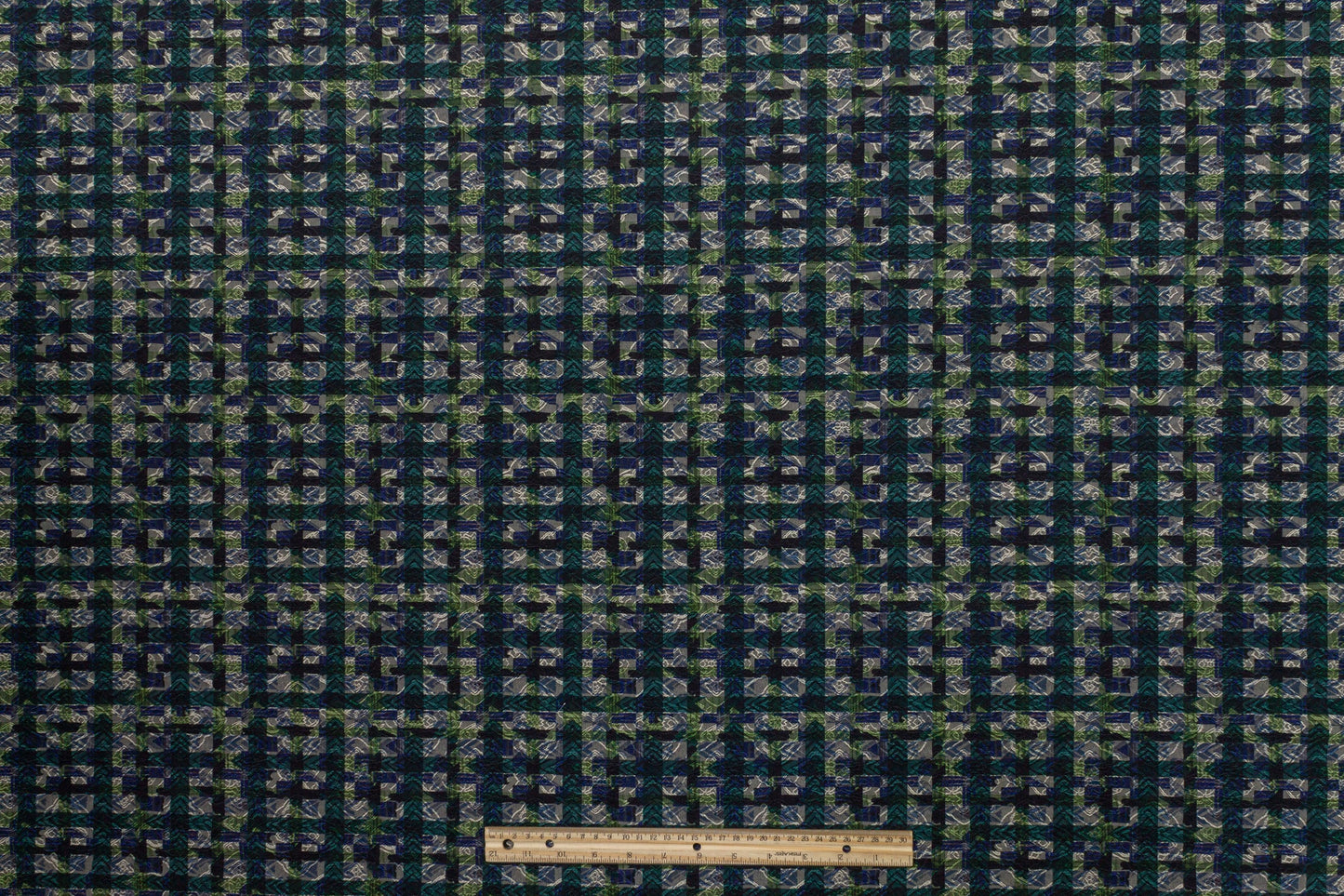 Checked Italian Stretch Brocade - Green and Blue - Prime Fabrics