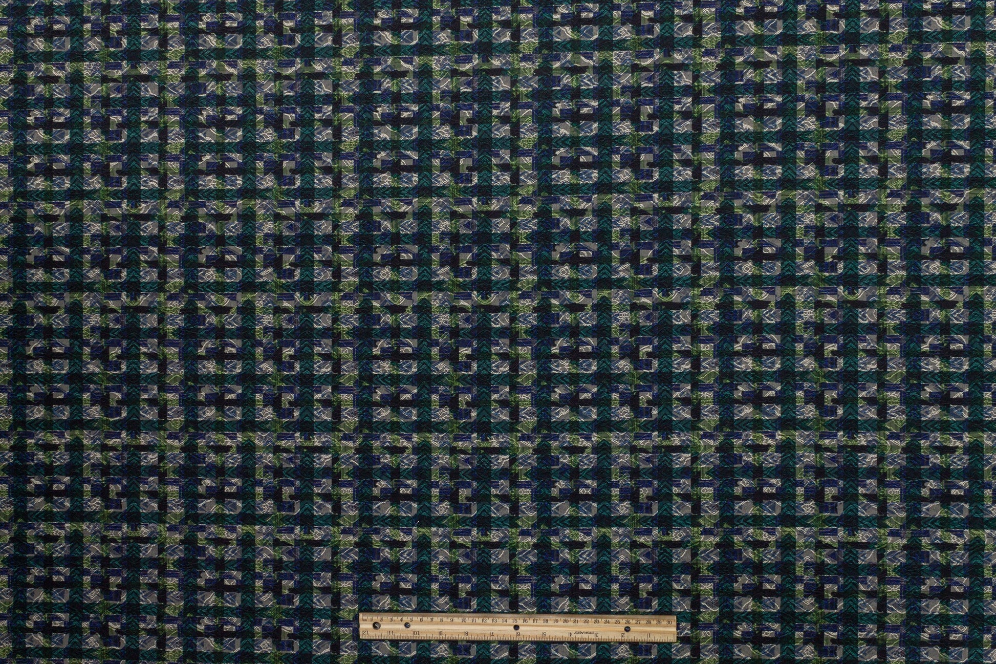 Checked Italian Stretch Brocade - Green and Blue - Prime Fabrics