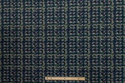 Checked Italian Stretch Brocade - Green and Blue - Prime Fabrics