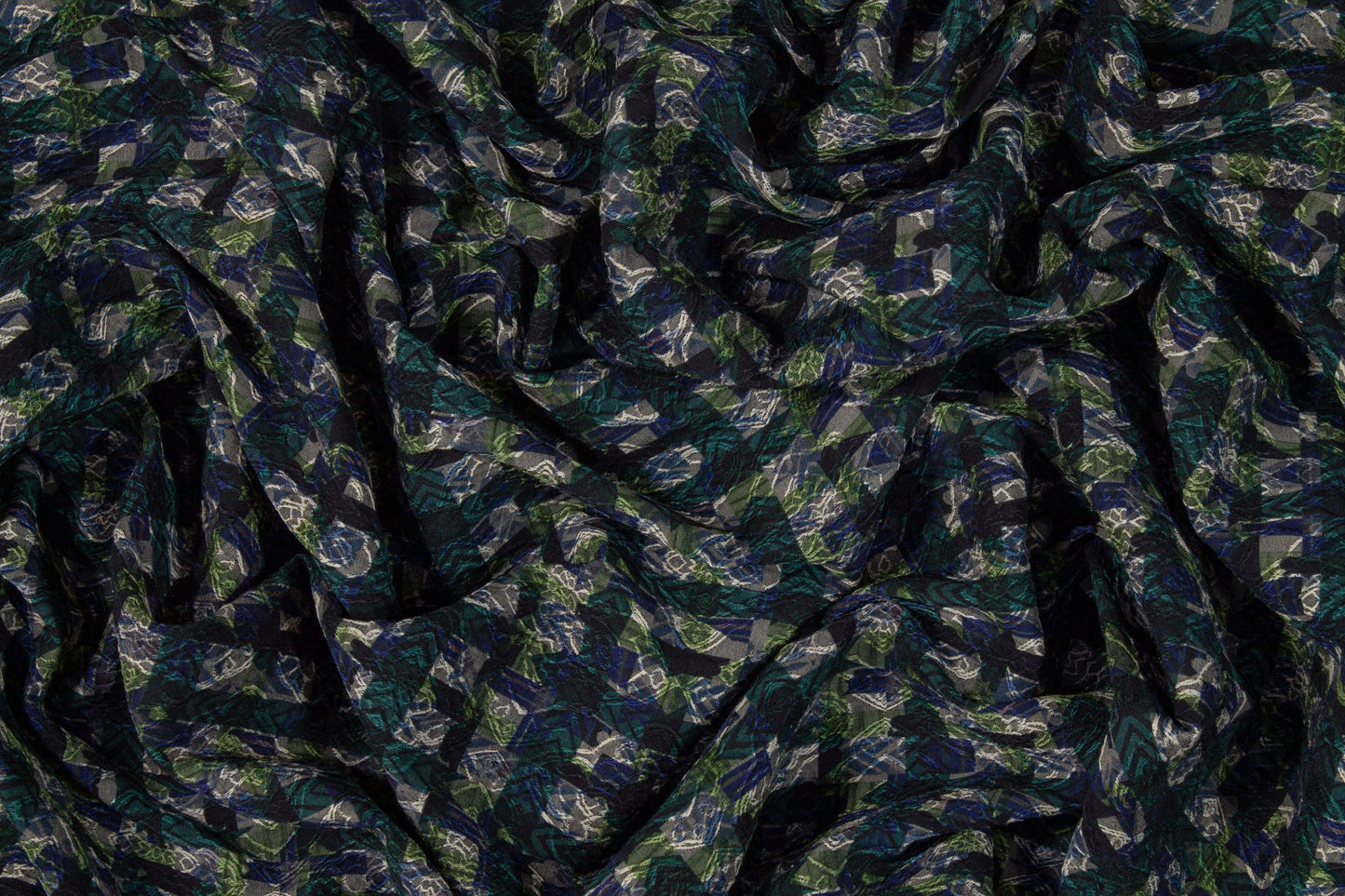 Checked Italian Stretch Brocade - Green and Blue - Prime Fabrics
