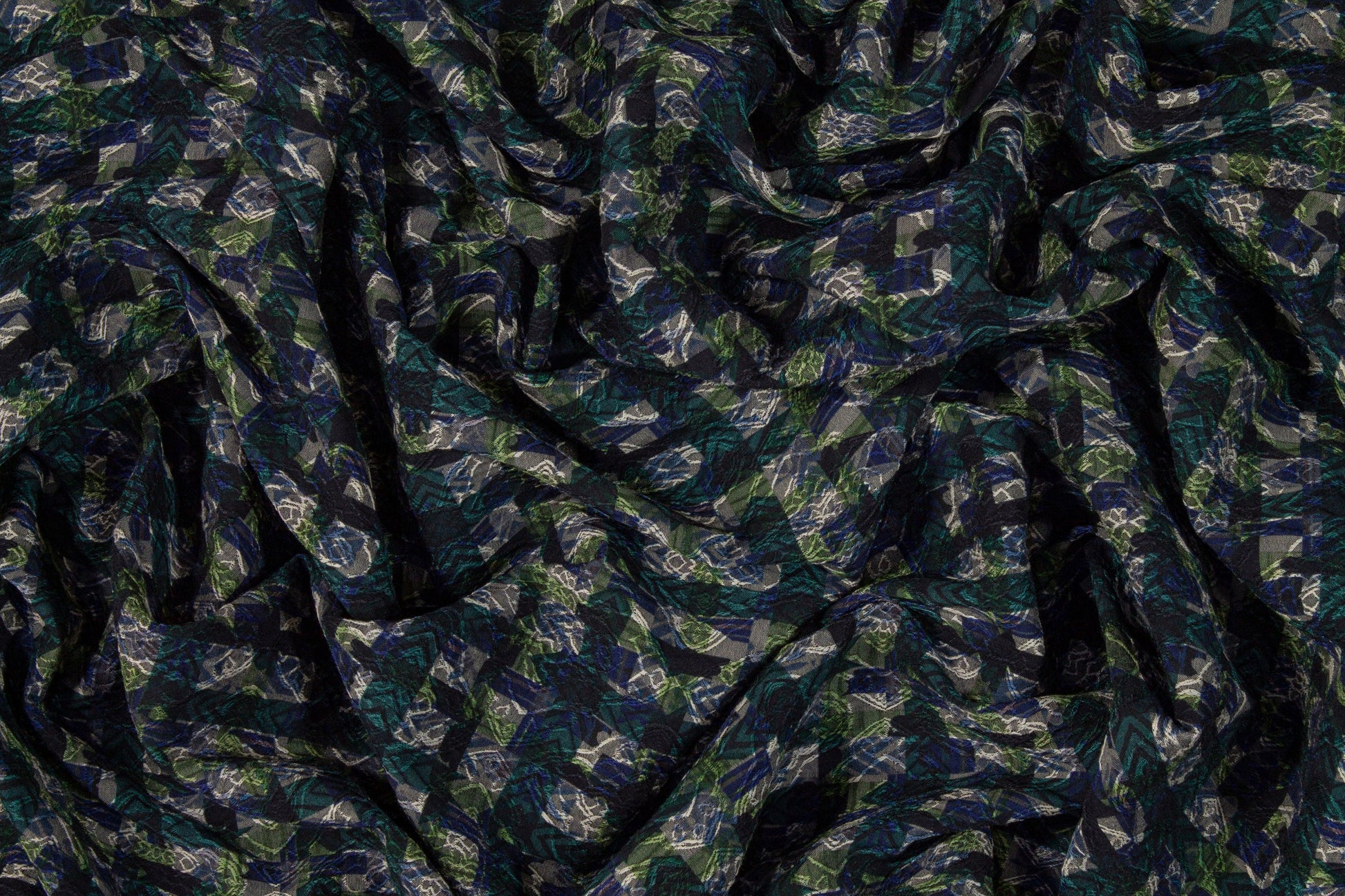 Checked Italian Stretch Brocade - Green and Blue - Prime Fabrics