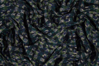 Checked Italian Stretch Brocade - Green and Blue - Prime Fabrics