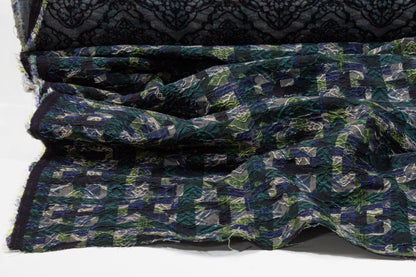 Checked Italian Stretch Brocade - Green and Blue - Prime Fabrics