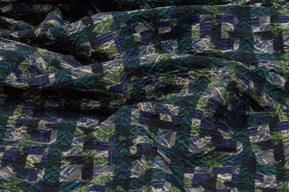 Checked Italian Stretch Brocade - Green and Blue - Prime Fabrics