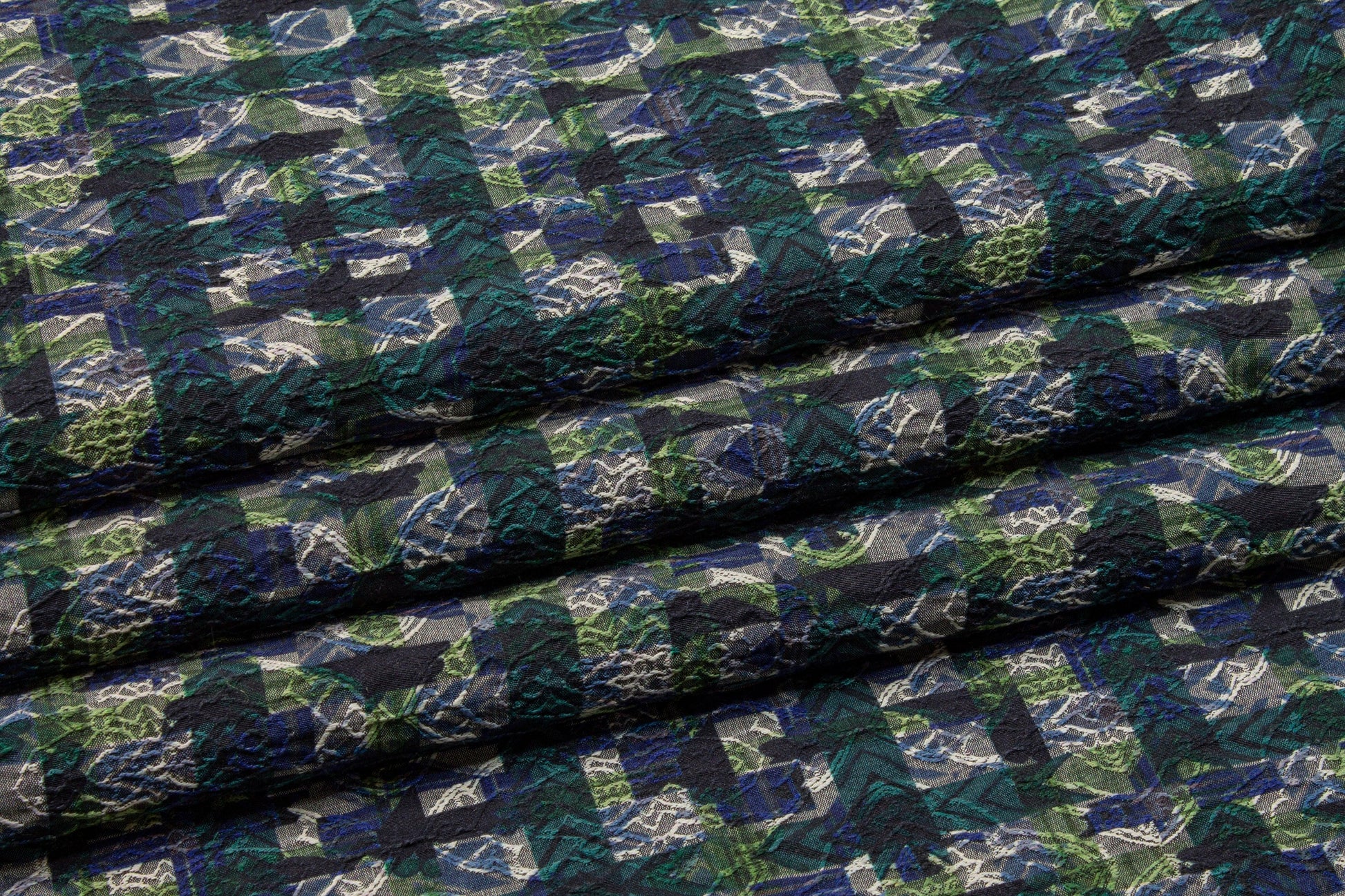 Checked Italian Stretch Brocade - Green and Blue - Prime Fabrics