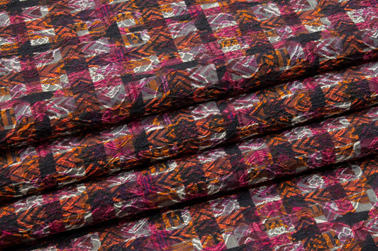 Checked Italian Stretch Brocade - Magenta and Orange - Prime Fabrics