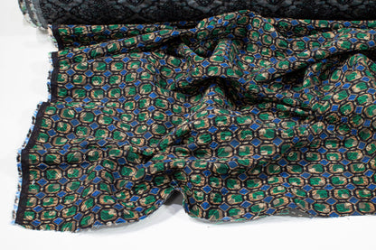 Green and Blue Italian Stretch Brocade - Prime Fabrics