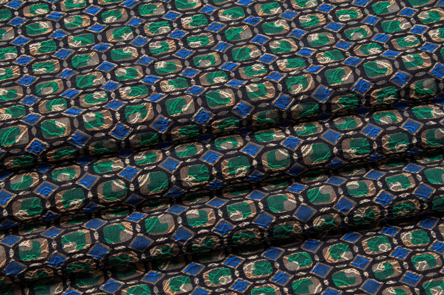 Green and Blue Italian Stretch Brocade - Prime Fabrics